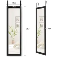 OEM Miroir de salle de bain réglable en hauteur (33 x 119 cm), incassable, avec crochets, noir