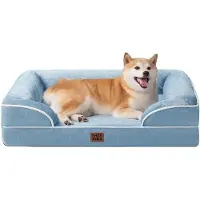 OEM Lit orthopédique pour petits chiens, 89 x 56 x 15 cm, lit pour chiens de taille moyenne en tissu moelleux, lit lavable, imperméable, antidérapant, lit pour chiens à bords surélevés, bleu clair