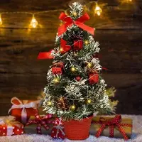 OEM Sapin de Noël miniature de 40 cm avec lumières et décorations (rouge)