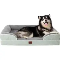 OEM Lit orthopédique pour grands chiens, 132 x 104 x 20 cm, coussin XXL en mousse, coussin lavable, imperméable et antidérapant, banc pour chien avec rebord haut, gris-vert