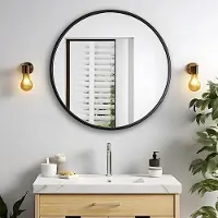 OEM Miroir de salle de bain rond - 50 cm - aluminium noir - verre de haute qualité
