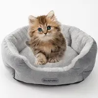 OEM Lit pour petits animaux destiné aux chiens de taille moyenne - Lit à deux coussins de forme ronde, couleur grise - Lavable