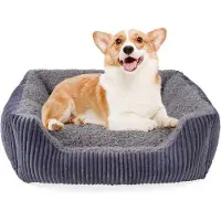 OEM Lit orthopédique pour chiens de taille moyenne, canapé en peluche lavable avec housse en velours côtelé, antidérapant, gris, 76 x 60 cm