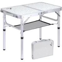Famanu Table de camping réglable - Table compacte et portable pour l'extérieur - Avec compartiment de rangement