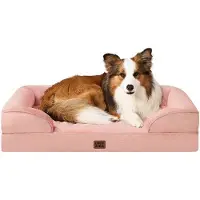 OEM Lit orthopédique pour grands chiens, 91 x 68 x 15 cm, lit en mousse pour chiens de taille moyenne, lavable, imperméable, antidérapant, lit pour chien à bords surélevés, rose