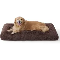 OEM Grand coussin moelleux pour grands chiens - 121 x 76 x 8 cm. Lit pour chien lavable avec fond antidérapant et coussin en peluche marron.