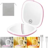 OEM Miroir rechargeable compact de 3,9 pouces avec grossissement 1x/10x, 3 couleurs de lumière, luminosité réglable, miroir de voyage, petit miroir de maquillage, miroir de poche pliable pour femmes.
