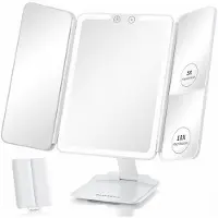 OEM Miroir de table pliable, portable, 3-en-1, rechargeable, avec grossissement 1x/5x/10x, fonction tactile et variateur d'intensité, blanc