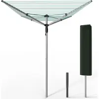 VOUNOT Séchoir à linge d'extérieur avec corde à linge de 50m, douille au sol et housse de protection incluses, Argent-Vert