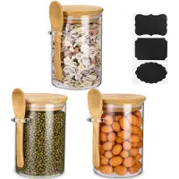 OEM Lot Azomor comprenant 3 bocaux de conservation en verre avec couvercles hermétiques et cuillère pour la cuisine