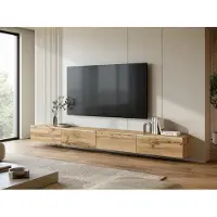 MINIO go for it , meuble TV bas, DONNA 300 cm, à suspendre ou à poser, LED, meuble TV moderne, couleur chêne Wotan