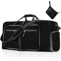 Unyqoos Sac de voyage ultra-léger et pliable, 65 litres – 61 x 27 x 34 cm, polyester 600D, 400 g, compartiment à chaussures ventilé, 5 compartiments, bandoulière réglable