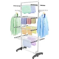 Azomor : étagère à linge pliable et mobile à quatre niveaux, équipée de roulettes, pour l'intérieur et l'extérieur