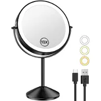 Azomor Miroir de maquillage pliable et rechargeable avec éclairage LED et grossissant