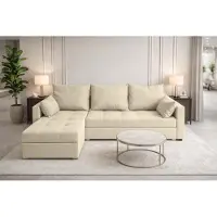 AX Living Canapé d'angle Elif creme avec fonction couchage, forme en L, canapé avec coffre de rangement - Canapé d'angle moderne, canapé d'angle de salon - Canapé d'angle creme - Ouverture a gauche