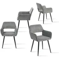 Meubles Cosy : lot de 4 fauteuils de salle à manger de style scandinave en velours côtelé gris – CROMWELL