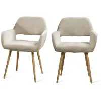 Meubles Cosy : lot de 2 chaises de salle à manger scandinaves à accoudoirs en tissu beige – CROMWELL