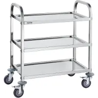 OEM Chariot de Laboratoire à 3 Étages Chariot à Service Médical 74x39,6x83 cm Desserte en Acier Inoxydable Charge 100 kg Déplacement Silencieux pour Rangement Clinique Cuisine Hôtel Salon de Beauté