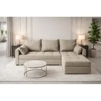 AX Living Canapé d'angle Elif beige avec fonction couchage, forme en L, canapé avec coffre de rangement - Canapé d'angle moderne, canapé d'angle pour salon - Canapé d'angle beige - Droite