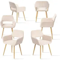 Meubles Cosy : lot de 6 fauteuils de salle à manger de style scandinave en velours côtelé beige – CROMWELL