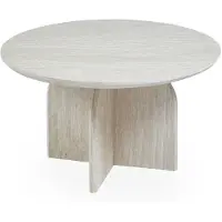Menzzo Table basse ronde élégante 80cm Calyptus Effet travertin Beige