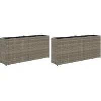 vidaXL Jardinières avec 2 pots 2 pcs gris 90x20x40 cm résine tressée