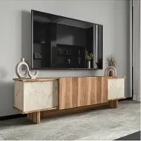 Skye Decor , Diana - Travertine, Walnut, Meuble TV, Travertin-Noyer, PANNEAUX DE PARTICULES 100 % MÉLAMINÉS, 180 x 33 x 50 cm