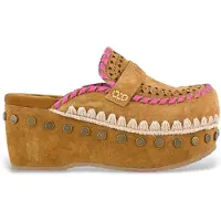 Mou pour femme. MU.SW611004A Sabots en cuir crocheté marron (37), 5 à 8 cm, Aucun, Casuel