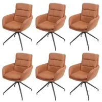 Mendler Lot de 6 chaises de salle à manger HWC-K32, chaise de cuisine, chaise pivotante Auto-Position, tissu/textile aspect daim brun