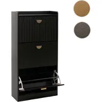 Mendler Armoire à chaussures HWC-O39, meuble à chaussures, 3 compartiments rabattables, MDF mélaminé, métal, 117 x 60 x 24 cm aspect bois noir