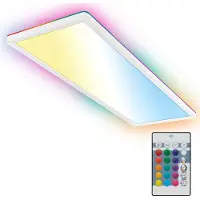 B.K.Licht Plafonnier LED plat, rétroéclairage RGBIC, télécommande, variateur, plat, blanc, 58 x 20 x 3 cm