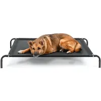 Lionto Lit pour chien, lit confortable pour l'extérieur avec filet, surélevé, aéré & résistant aux intempéries, 114x76 cm, noir