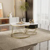 Sweiko Elégante table basse modulable : aspect marbre,Reproduction doré, table d'appoint avec tiroirs - lot de 2