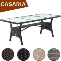 Casaria Table en résine tressée de jardin Takeo gris 190x90x74cm verre