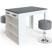 Vicco Ensemble table à manger Repose Anthracite/blanc 67x100cm avec 2 tabourets, Model 33494