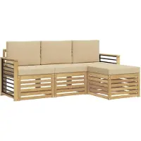 vidaXL - Ensemble de salon de jardin, 4 pièces, blanc et beige, en polyester
