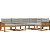 vidaXL Ensemble de canapés d'extérieur avec coussins, 5 pièces, couleur naturelle et gris clair