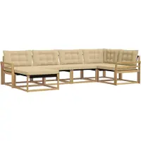 vidaXL Ensemble de salon de jardin 6 pièces, blanc et beige, en bois d'acacia massif