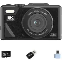 INF Appareil Photo Numérique 5K - 75MP, WiFi, Écran Rabattable, Carte 64 Go