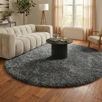 NATURL. Tapis shaggy rond - Blaze Gris | Ø 120 cm | Rond | Pile haute