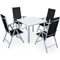 Casaria Salon de jardin aluminium 4 personnes table 90x90cm résistant aux intempéries pliable terrasse balcon ensemble de jardin blanc argent Bern