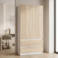 Happy Babies Armoire Novela, Sonoma / Blanc, 2 portes | Armoire de chambre moderne 90 x 180 x 50 cm | Armoire pour le couloir et la chambre d'enfant, spacieuse