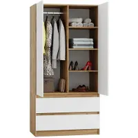 Happy Babies Armoire Novela, Wotan/Blanc, 2 portes | Armoire de chambre moderne 90 x 180 x 50 cm | Armoire pour le couloir et la chambre d'enfant, spacieuse