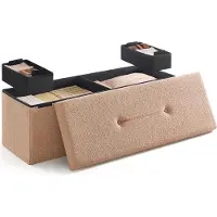 OEM Tabouret de rangement Rootz - Poufs - Rangements - Capacité de 131 L - 38 x 110 x 38 cm - MDF et mousse couleur camel