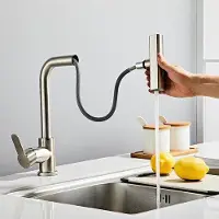 OEM Robinet de cuisine pivotant avec douchette - Deux types de jet - Rotation à 360 degrés - Acier inoxydable - Mitigeur pour lave-vaisselle