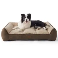 OEM Lit imperméable pour grands chiens - Coussin imperméable 96 x 71 cm avec rembourrage en laine de mouton douce, matelas antidérapant pour chien, couleur marron