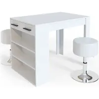Vicco Ensemble de table à manger Repose Blanc 67x100cm avec 2 tabourets, Model 33329