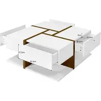 StarTech.com Table basse - Table carrée en bois - 4 tiroirs - Espace de rangement - Design linéaire - Compacte - Blanche