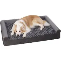 OEM Lit orthopédique pour petits chiens, 75 x 47 x 16 cm, housse amovible et lavable, lit avec trois rebords surélevés, fond antidérapant, lit en mousse moulée, gris