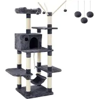 OEM Krabpaal XXL Klimboom stable avec hamac grotte ludique 154 cm gris fumé beige gris clair PCT86G